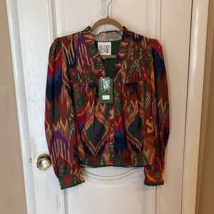 Alden Adair Multicolor Printed Puff-Sleeve Blouse Jacket